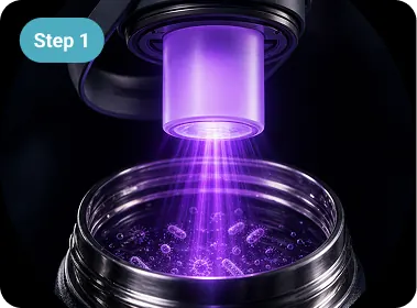 LED UV-C dans le capuchon Beam+ désinfectant l'intérieur de la bouteille